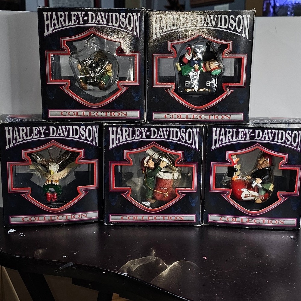 Harley-Davidson Holiday Collection Ornaments Set 5 Biker Christmas Decor Boxed